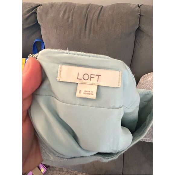 LOFT Linen SEA BLUE W/ SILVER THREADS, Button, Mini Skirt, SIZE 8 - Picture 9 of 9
